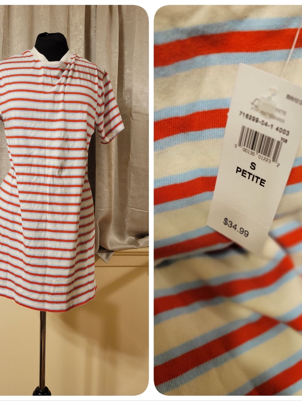GAP Striped Tee Dress in Cream, Red & Light Blue